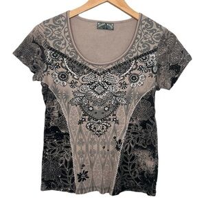 Y2K Vanilla Sugar Studded Pattern Baby Tee Small